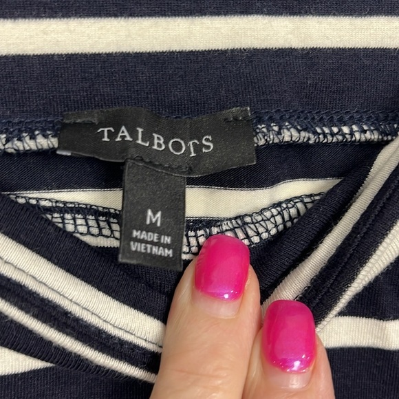 Talbots Womens Maxi Skirt M Navy White Stripes Stretch Waist Flowy Classic EUC - Picture 2 of 9